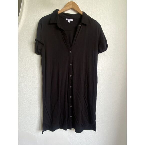 Standard James Perse Womens Size M (2) ‎ Black Knit Shirt Dress Button Relaxed - Picture 3 of 7